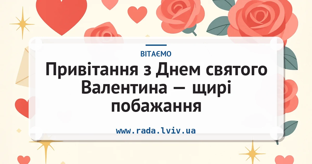 Привітання з Днем святого Валентина — щирі побажання — листівка з підписом
