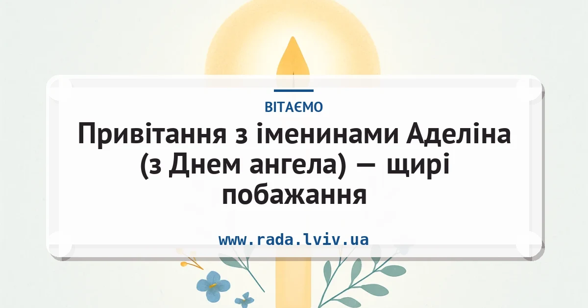 Привітання з іменинами Аделіна (з Днем ангела) — щирі побажання — листівка з підписом