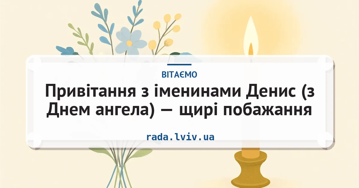 Привітання з іменинами Денис (з Днем ангела) — щирі побажання — листівка з підписом