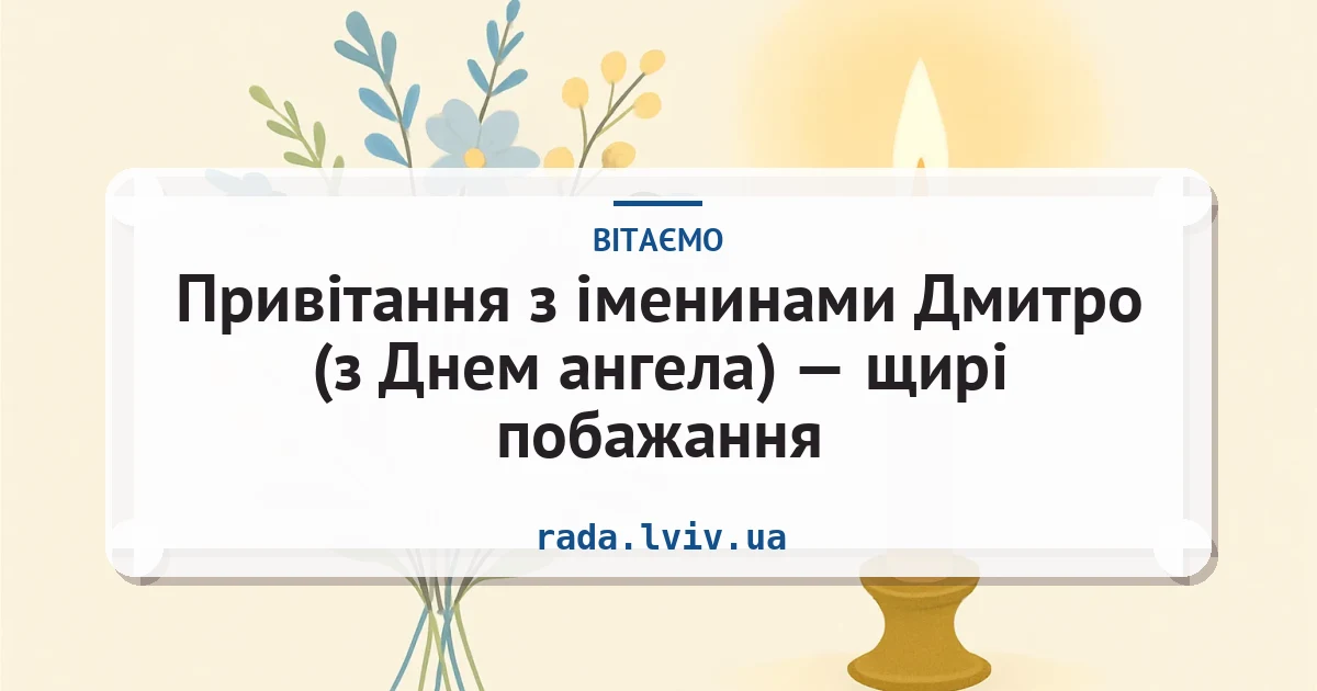 Привітання з іменинами Дмитро (з Днем ангела) — щирі побажання — листівка з підписом