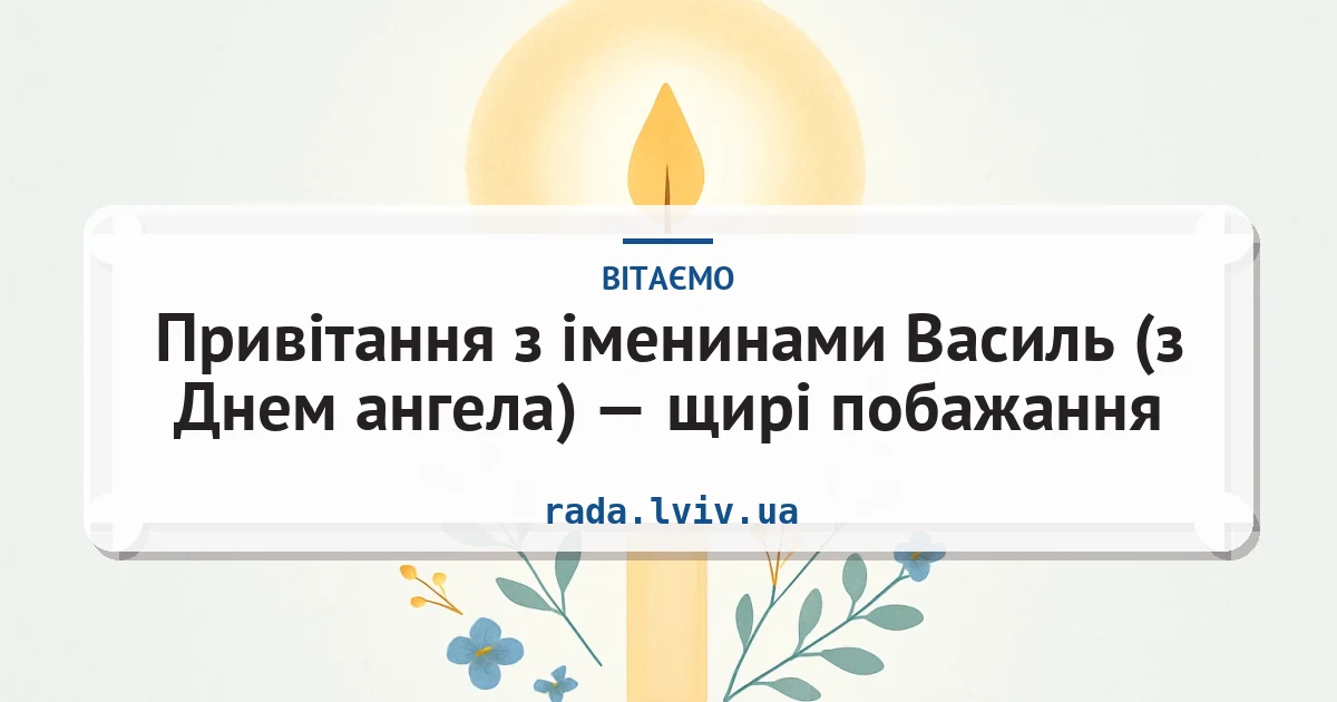 Привітання з іменинами Василь (з Днем ангела) — щирі побажання — листівка з підписом