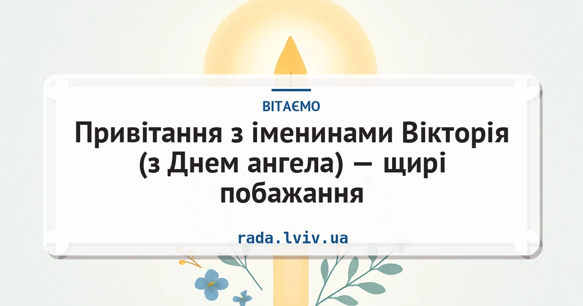 Привітання з іменинами Вікторія (з Днем ангела) — щирі побажання — листівка з підписом
